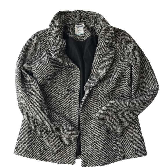 Old Navy Coat Ruffle Collar Black Tweed Button UP Women's Size Small Petite - Picture 1 of 11